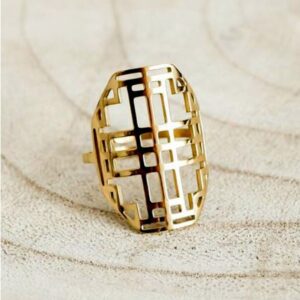 18 Kt Hallmark  Solid Yellow Gold Geometric Women'S Boho Ring Size 5-9