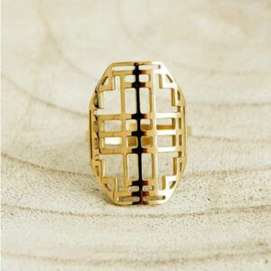 18 Kt Hallmark  Solid Yellow Gold Geometric Women'S Boho Ring Size 5-9