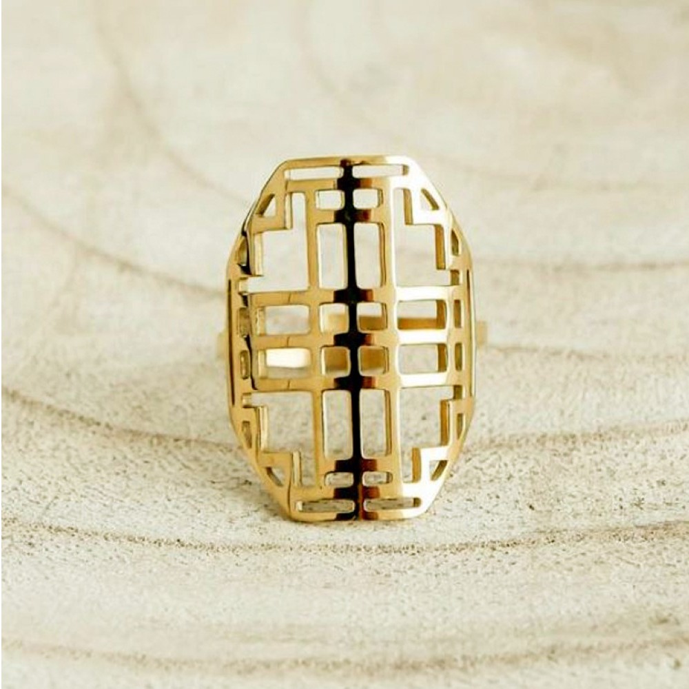 18 Kt Hallmark  Solid Yellow Gold Geometric Women'S Boho Ring Size 5-9