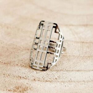 18 Kt Hallmark  Solid White Gold Geometric Women'S Boho Ring Size 5-9
