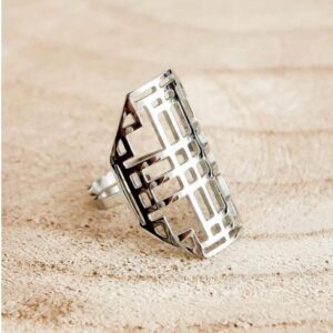 18 Kt Hallmark  Solid White Gold Geometric Women'S Boho Ring Size 5-9