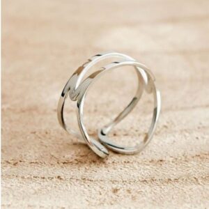 18 Kt Hallmark  Solid White Gold Open Double Band Women Ring Size 5-9