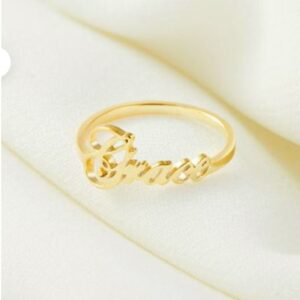 18 K   Yellow Gold Custom Name Actual Handwriting Women Stackable Ring