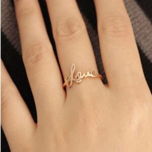 18 K   Yellow Gold Custom Name Actual Handwriting Women Stackable Ring