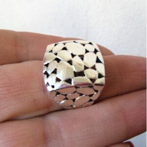 14 Kt Hallmark  Solid White Gold Vintage Boho Square Ring Size 5-10