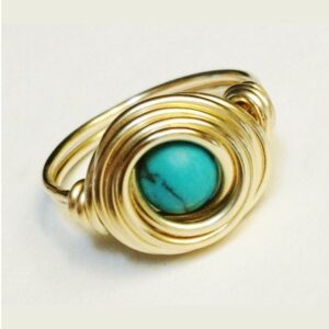 18 Kt Hallmark   Yellow Gold Wire Wrapped Turquoise Stone Women'S Ring
