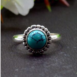 14 Kt Hallmark   White Gold Turquoise Gemstone Women'S Ring Size 6-8