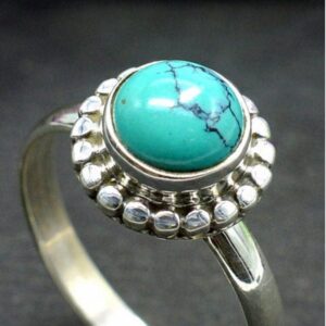14 Kt Hallmark   White Gold Turquoise Gemstone Women'S Ring Size 6-8