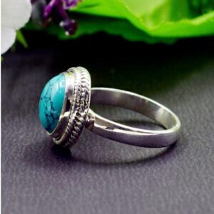 14 Kt Hallmark   White Gold Turquoise Gemstone Women'S Ring Size 6-8