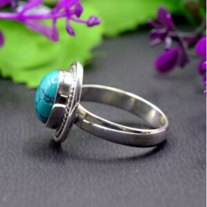 14 Kt Hallmark   White Gold Turquoise Gemstone Women'S Ring Size 6-8