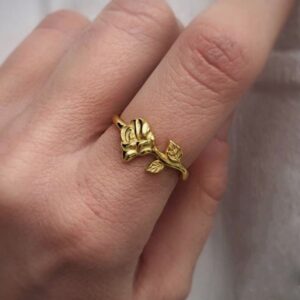 22 K Hallmark   Yellow Gold Dainty Rose Flower Women'S Ring Size 6-8