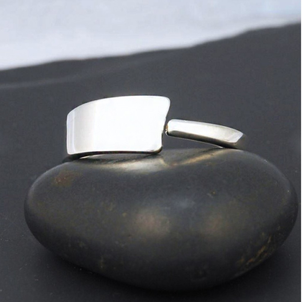 14 Kt Hallmark Real Solid White Gold Enso Ring Wedding Band Size 6-11 - Image 4