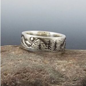 14 Kt Hallmark Real Solid White Gold Landscape Ring Band Size 5 6-11