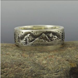 14 Kt Hallmark Real Solid White Gold Landscape Ring Band Size 5 6-11