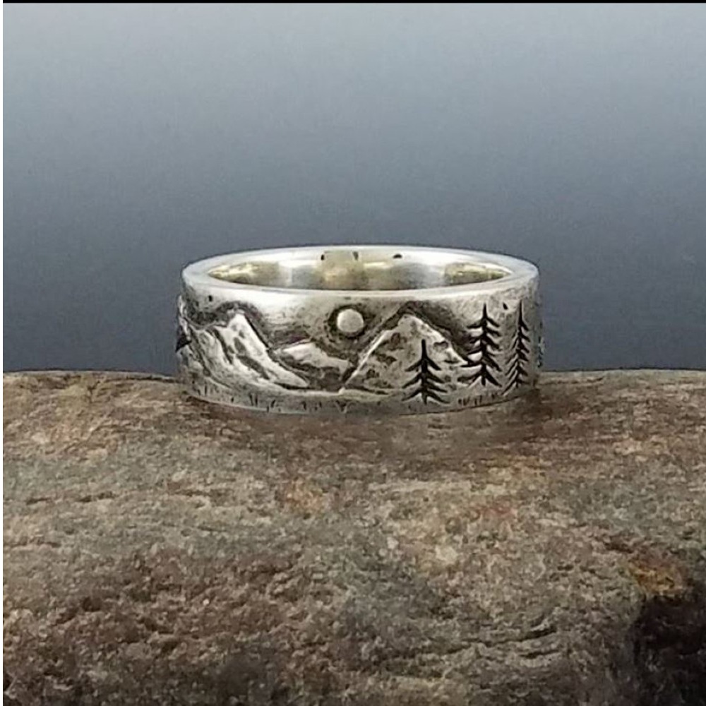 14 Kt Hallmark Real Solid White Gold Landscape Ring Band Size 5 6-11