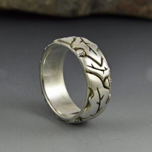 14 Kt Hallmark  Solid White Gold Oak Leaf Wedding Ring Band Size 5-9