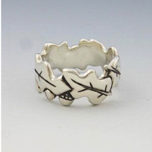 14 Kt Hallmark  Solid White Gold Oak Leaf Wedding Ring Band Size 5-9