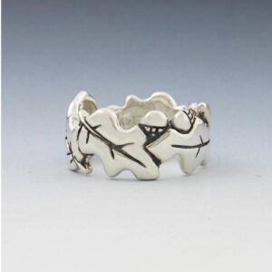 14 Kt Hallmark  Solid White Gold Oak Leaf Wedding Ring Band Size 5-9