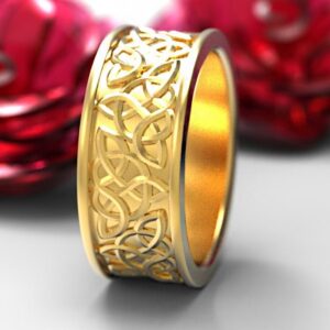 18 K  Yellow Gold Celtic Women Ring With Raised Relief Knotwork Design