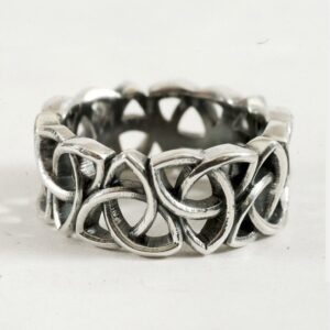 14 Kt  Solid White Gold Celtic Band Ring With Trinity Knot Size 5-9