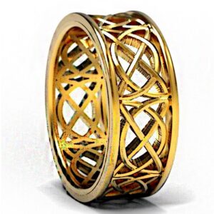 18 Kt Hallmark   Yellow Gold Celtic Band Ring With Open Cut Knotwork