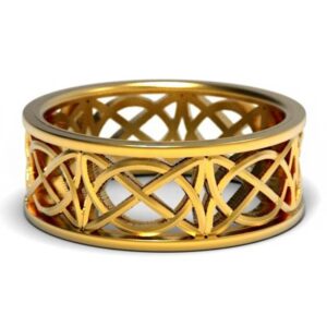 18 Kt Hallmark   Yellow Gold Celtic Band Ring With Open Cut Knotwork