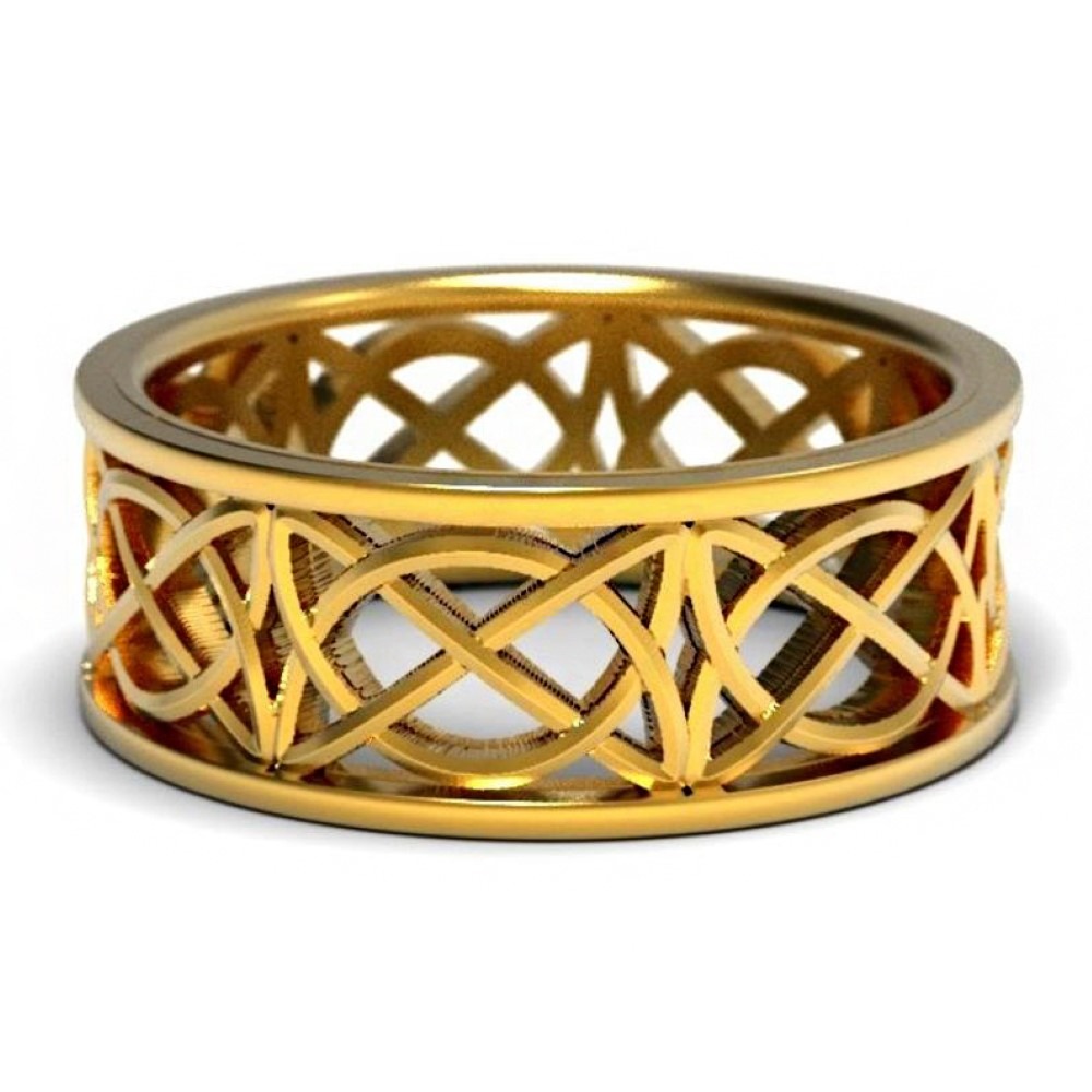 18 Kt Hallmark   Yellow Gold Celtic Band Ring With Open Cut Knotwork