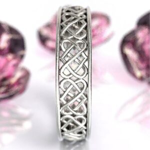 14 Kt Hallmark Real Solid White Gold Celtic Heart Band Ring Size 6-11