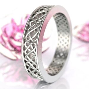 14 Kt Hallmark Real Solid White Gold Celtic Heart Band Ring Size 6-11