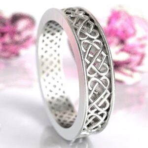 14 Kt Hallmark Real Solid White Gold Celtic Heart Band Ring Size 6-11