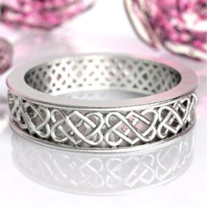 14 Kt Hallmark Real Solid White Gold Celtic Heart Band Ring Size 6-11