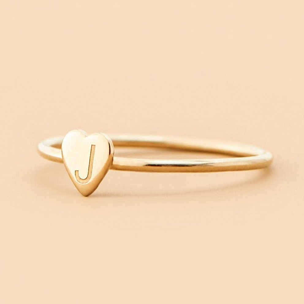 18 Kt Hallmark  Solid Yellow Gold Initial Letter J Heart Ring Size 6-9