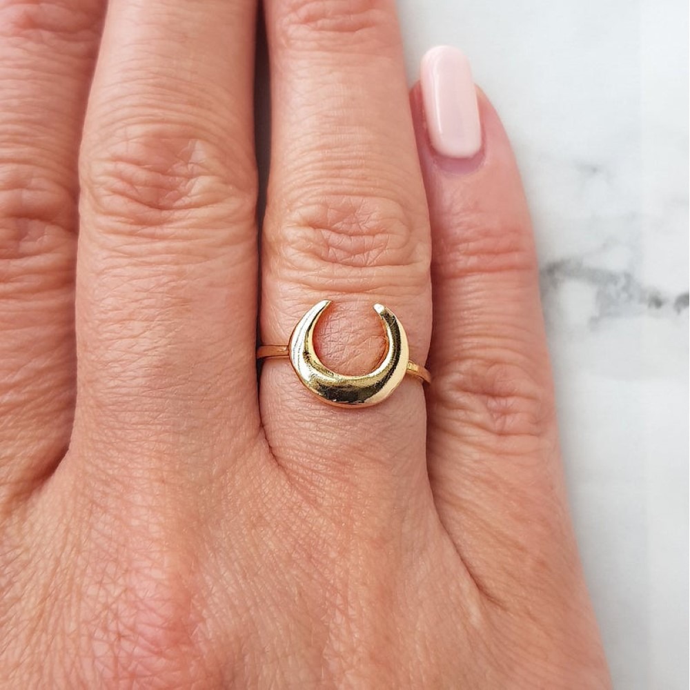 22 Kt Solid Yellow Gold Cresent Moon Boho Minimalist Ring Size 6-10 - Image 4
