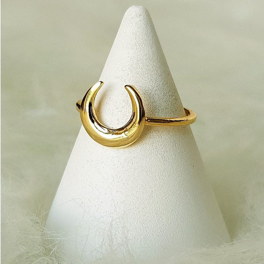 22 Kt Solid Yellow Gold Cresent Moon Boho Minimalist Ring Size 6-10 - Image 3
