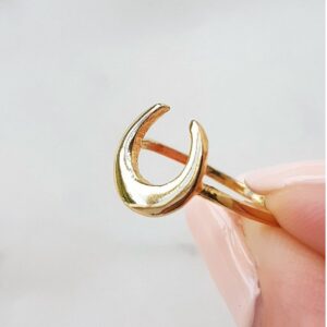 22 Kt  Solid Yellow Gold Cresent Moon Boho Minimalist Ring Size 6-10