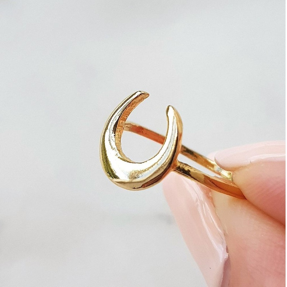22 Kt Solid Yellow Gold Cresent Moon Boho Minimalist Ring Size 6-10 - Image 2