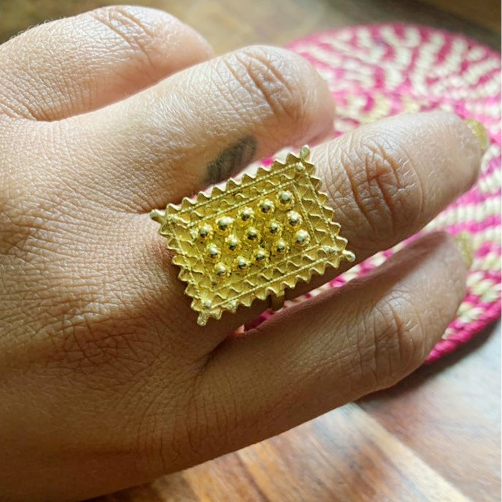 18 Kt Hallmark  Solid Yellow Gold Traditional Ethiopian Ring Size 6-10