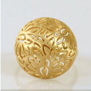 18 Kt   Yellow Gold Floral Semi-Orb Openwork Women'S Ring Size 6-9