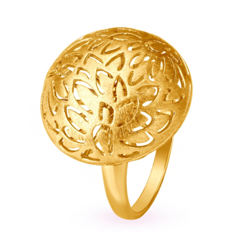 18 Kt   Yellow Gold Floral Semi-Orb Openwork Women'S Ring Size 6-9