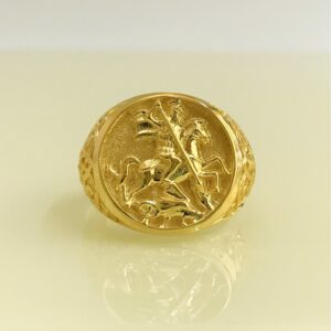 22 Kt  Solid Yellow Gold St. Michael Fighting Dragon Ring Size 8-12