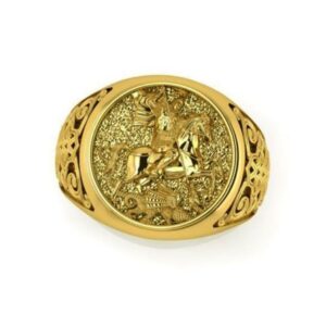 22 Kt  Solid Yellow Gold St. Michael Fighting Dragon Ring Size 8-12
