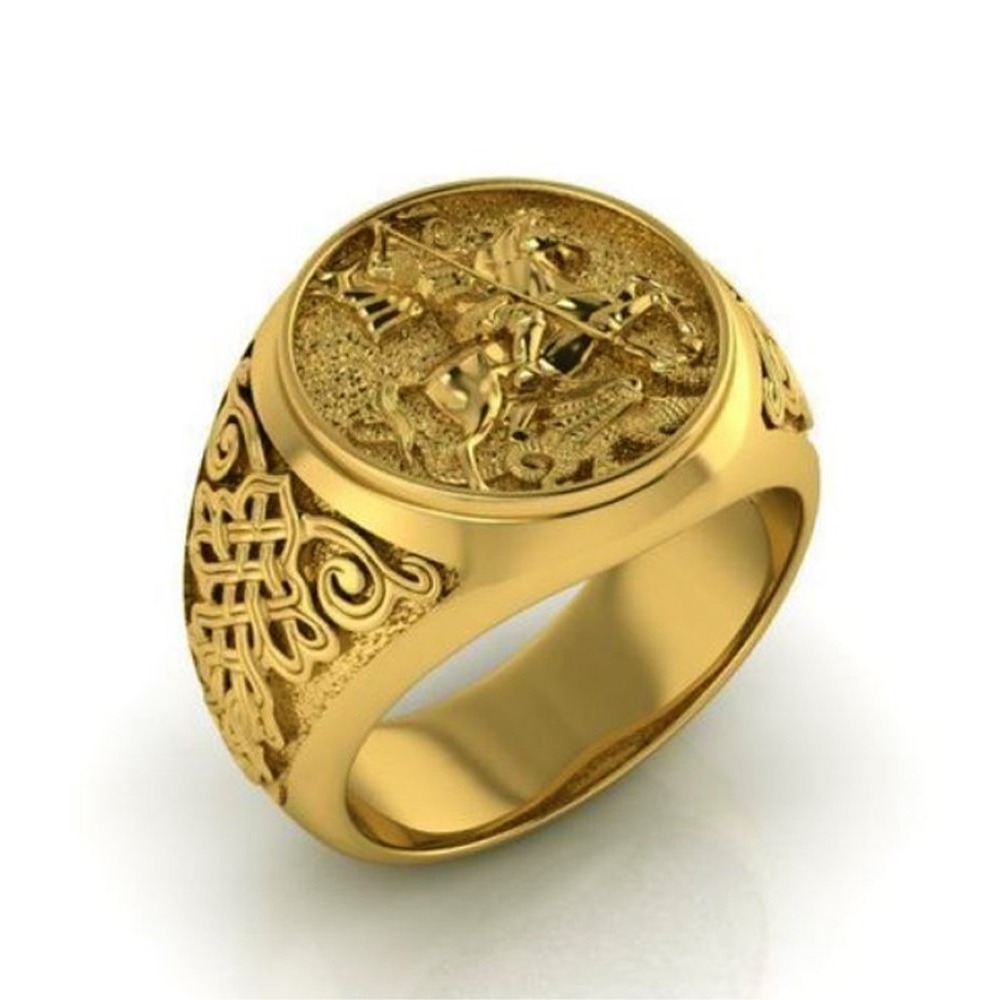 22 Kt  Solid Yellow Gold St. Michael Fighting Dragon Ring Size 8-12