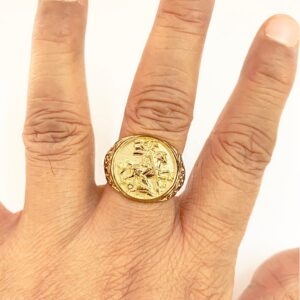 14 Kt  Solid Yellow Gold St. Michael Fighting Dragon Ring Size 8-12