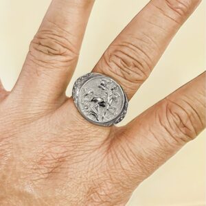 14 Kt Real Solid White Gold St. Michael Fighting Dragon Ring Size 8-12