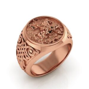 18 Kt Real Solid Rose Gold St. Michael Fighting Dragon Ring Size 8-12