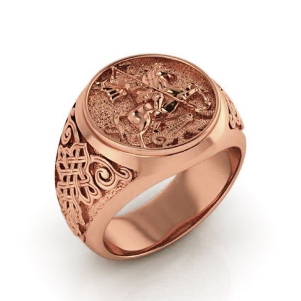 18 Kt Real Solid Rose Gold St. Michael Fighting Dragon Ring Size 8-12