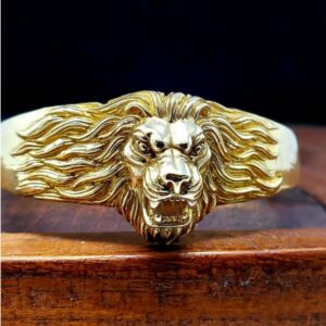 18 Kt Real Solid Yellow Gold Adjustable Lion Men'S Ring Size 7-13