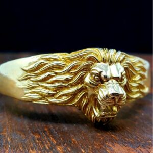 18 Kt Real Solid Yellow Gold Adjustable Lion Men'S Ring Size 7-13