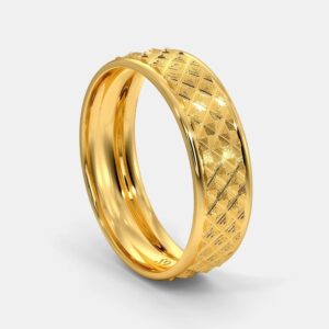 18k yellow gold unique textured diamond pattern terrell band ring