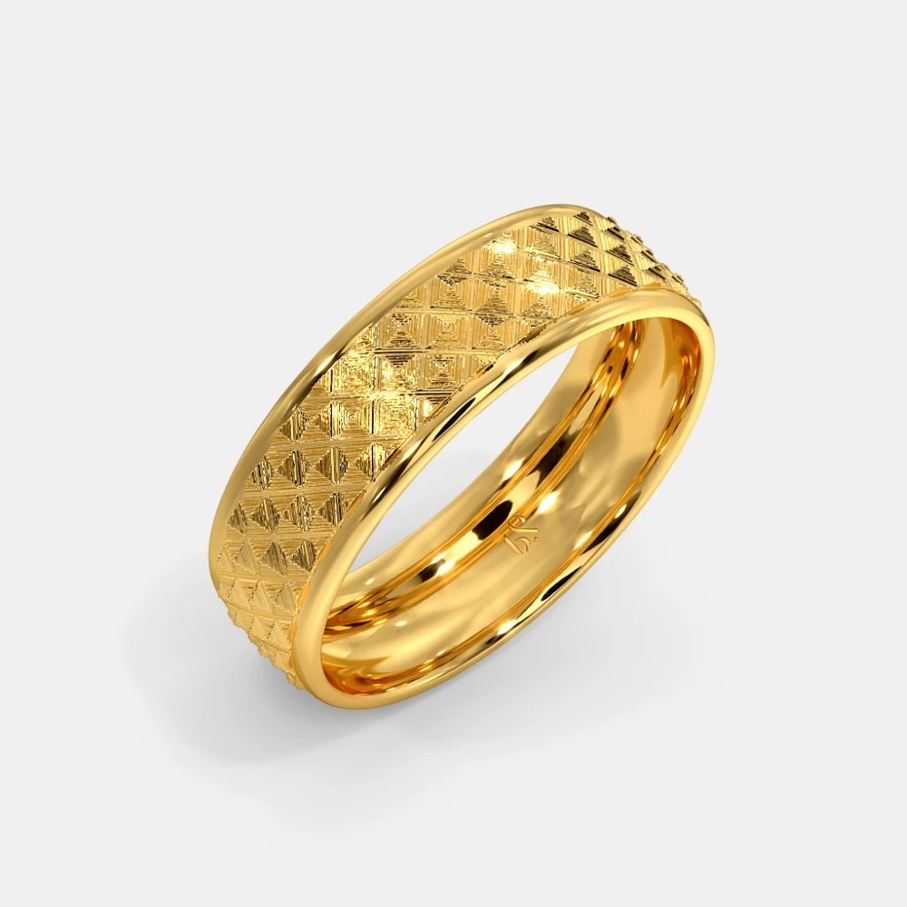 18k yellow gold unique textured diamond pattern terrell band ring